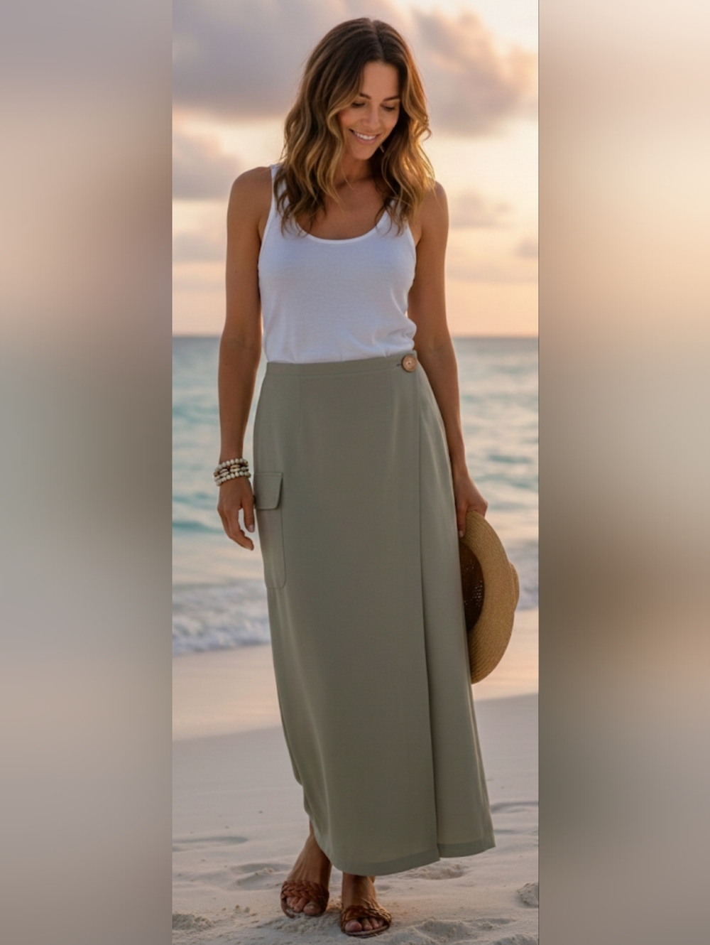 ​Tommy Bahama 100% Silk Maxi Wrap Skirt Subtle Sage Green Size 10 EUC